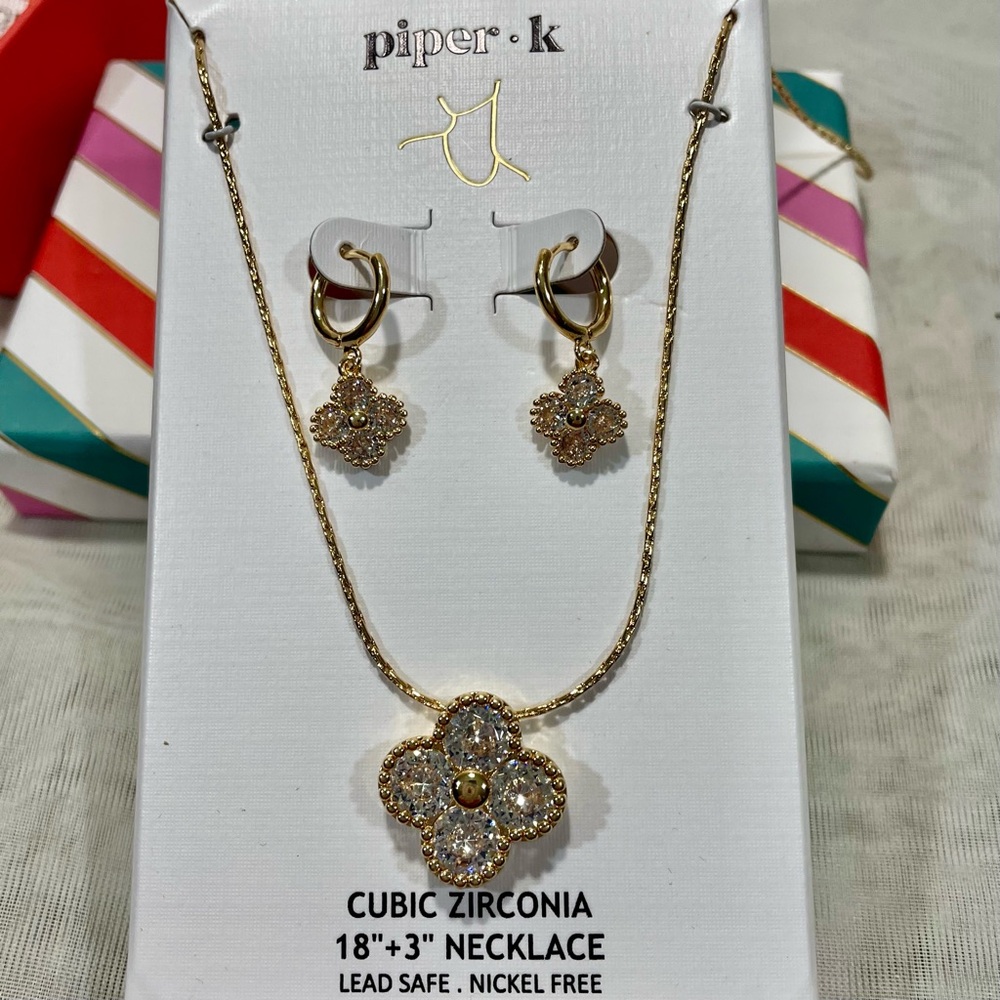 Piper Gold Cubic Zirconia Necklace and Earring Set, NWOT
